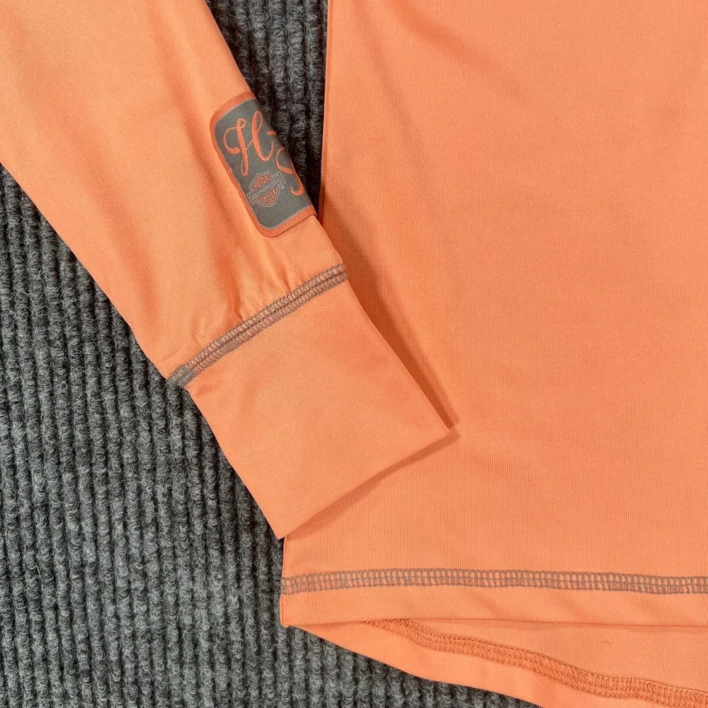 Harley Davidson Daytona Beach Pullover Shirt Womens Small Orange 1/4 Zip Biker